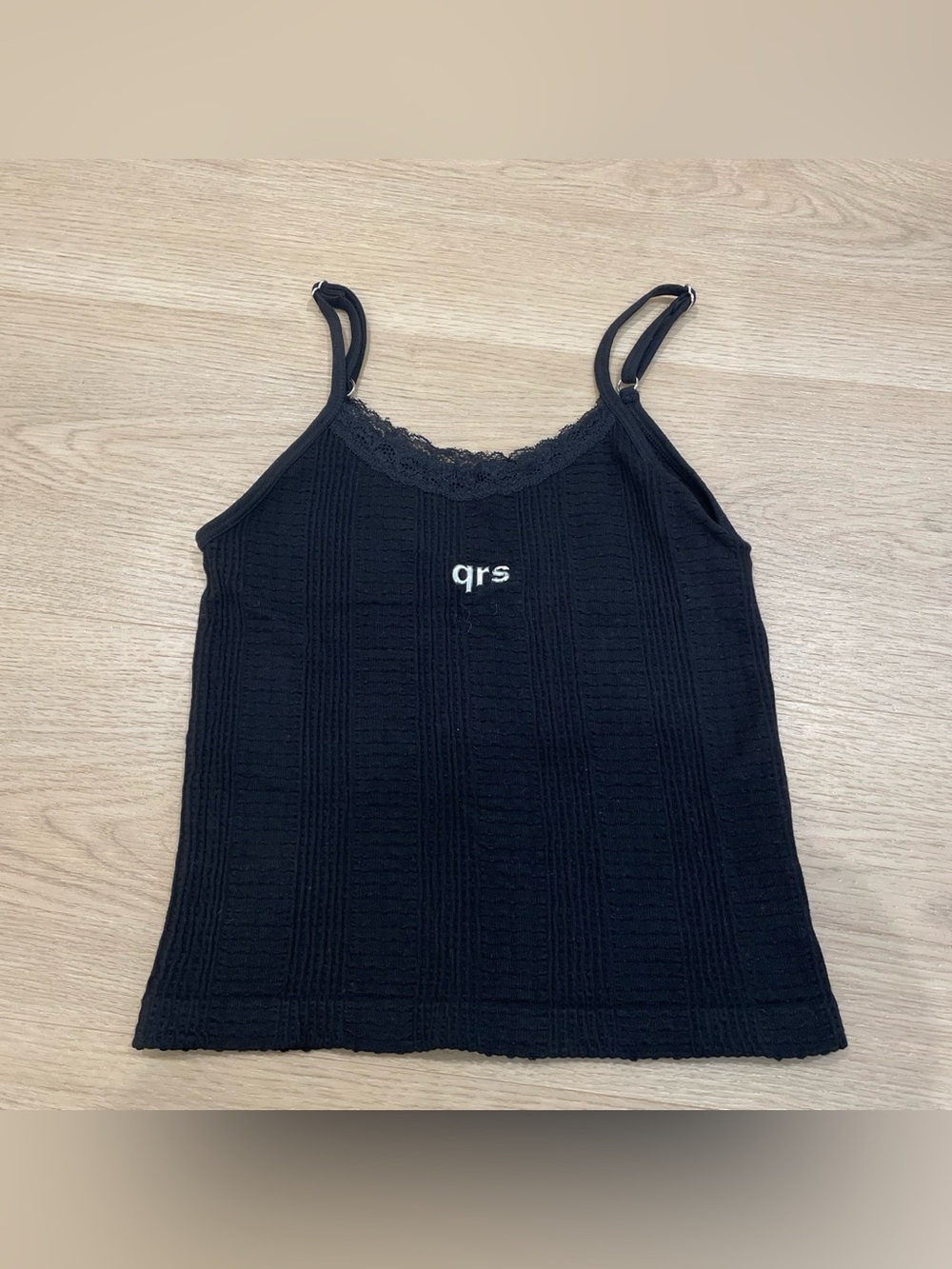Black Lace-Trim Ribbed Cami with Logo Accent